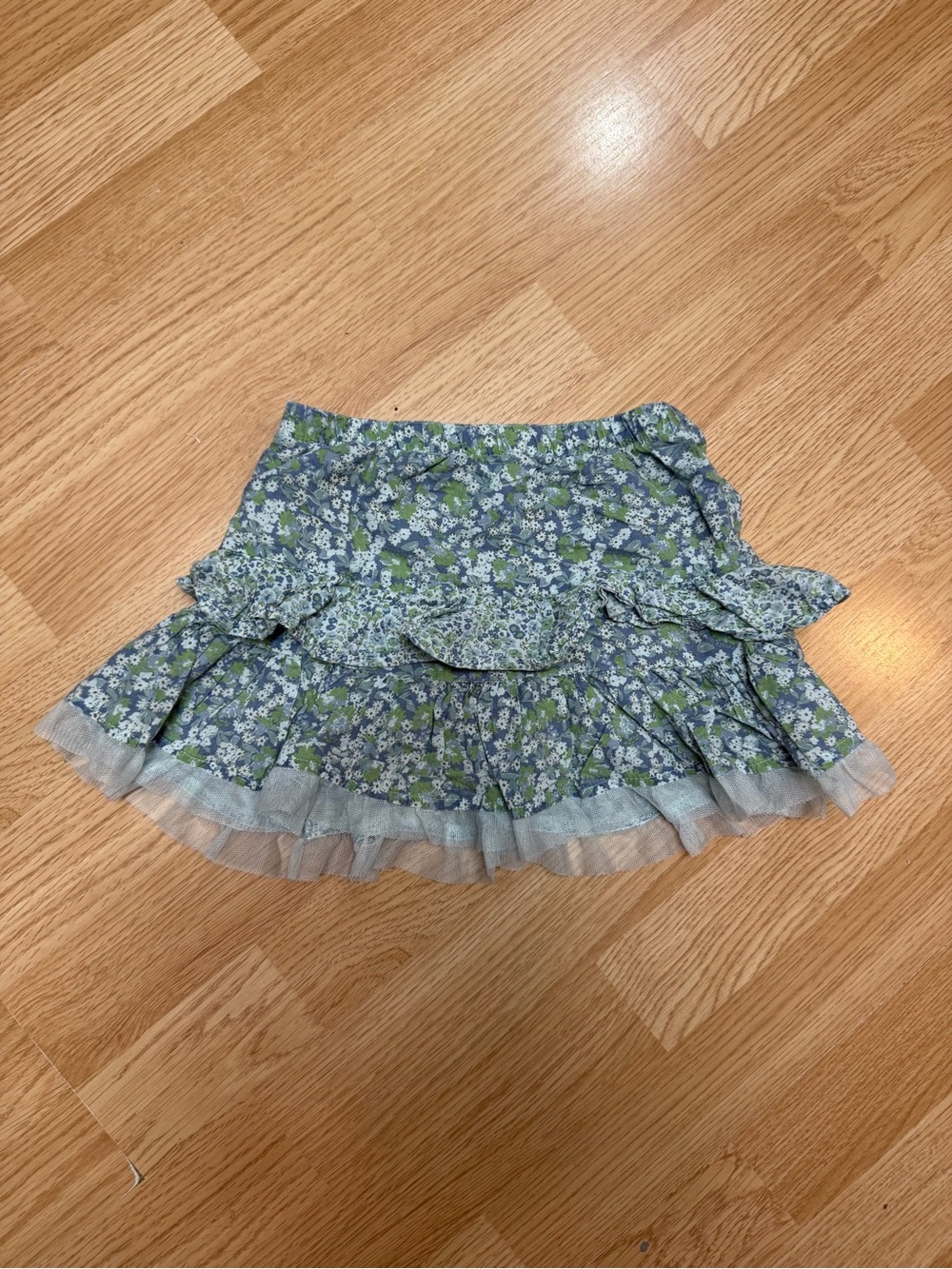 Naartjie Kids XS 3 Years Blue Green Floral Tiered Ruffle Skirt Cotton Pull On